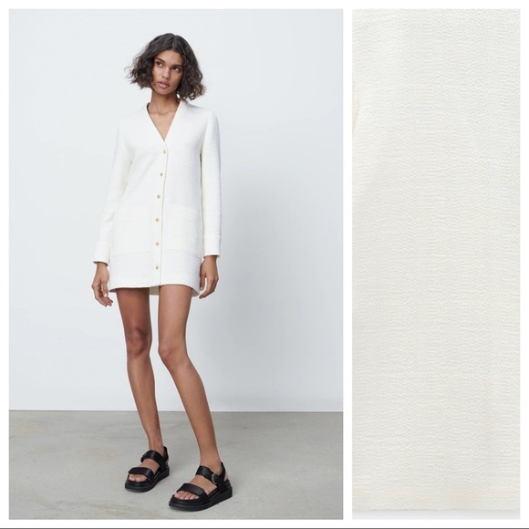 NWT. Zara Off White Textured Jacket Dress. Size XL. - Picture 1 of 9